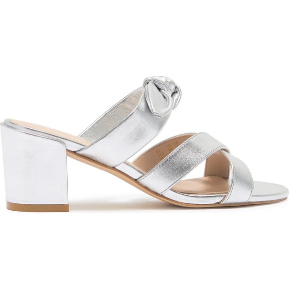 Stuart Weitzman $425 Bandeau Metallic Slide Bow Sandal Silver Leather MANY SIZES - Picture 5 of 11